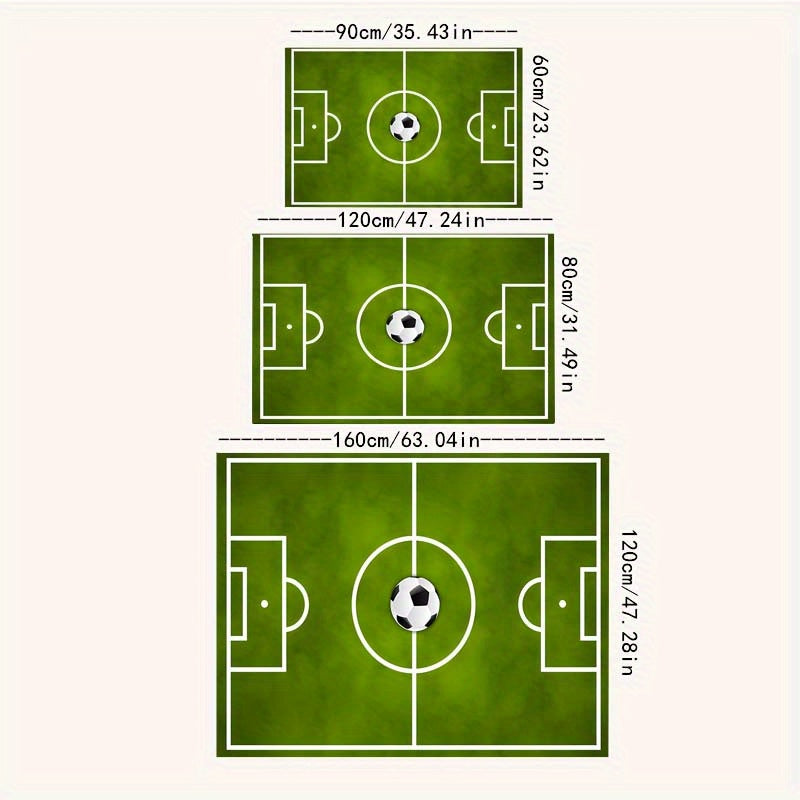 Alfombra con diseño de cancha de fútbol - Alfombra de felpa cristal antideslizante para sala, oficina o dormitorio, verde con diseño de balón de fútbol blanco, lavable a máquina, 3 tamaños disponibles (60x90cm, 80x120cm, 120x160cm), decoración para sala