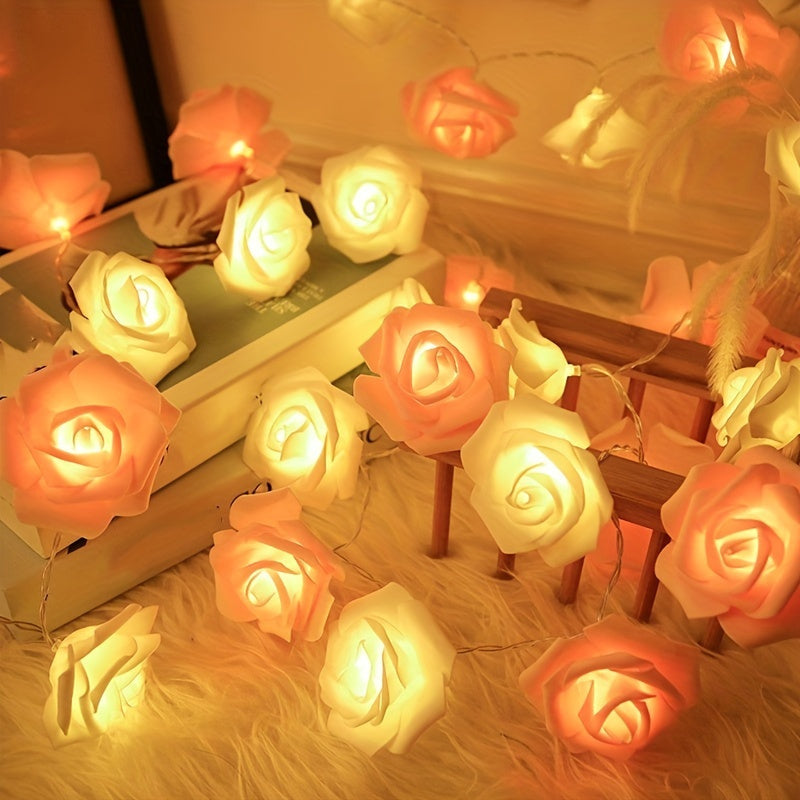 1 pza. Cadena de luces LED con forma de rosa, alimentada por dos pilas AA (pilas no incluidas), luz decorativa para paisajes, bodas y fiestas.