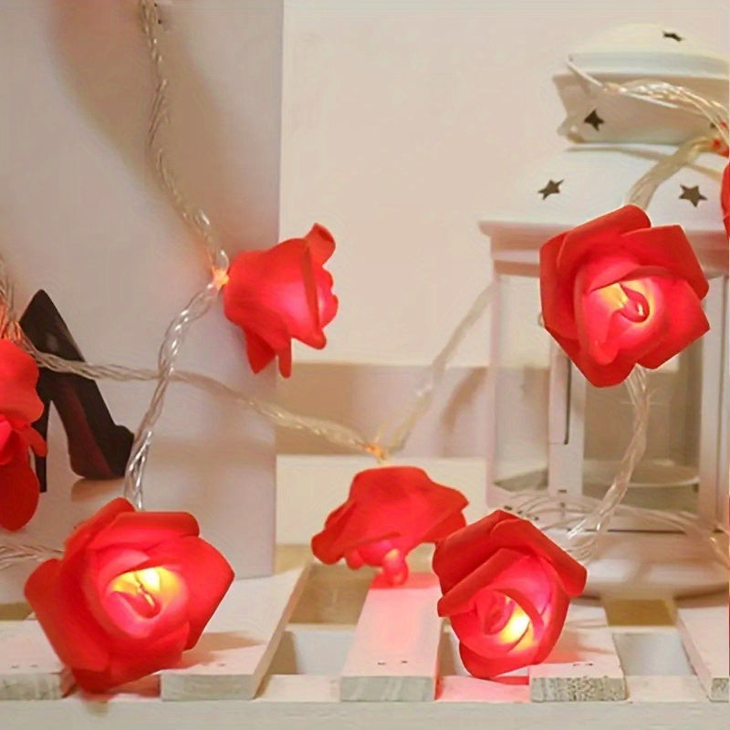 1 pza. Cadena de luces LED con forma de rosa, alimentada por dos pilas AA (pilas no incluidas), luz decorativa para paisajes, bodas y fiestas.