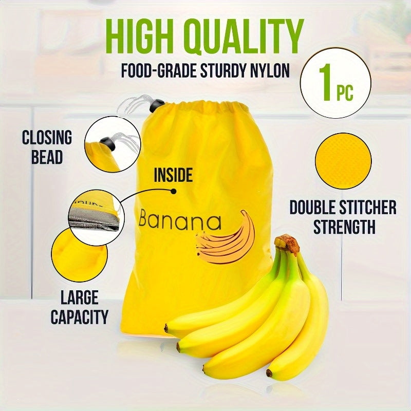 1-Pack Bolsa Conservadora de Plátanos - Grado Alimenticio, Duradera y Fácil de Limpiar, Amarillo Brillante para Destacar en Cajones, Extiende la Frescura de Bananas y Frutas, Esencial para Organización de Cocina, Idea de Regalo Perfecta, Portaplátanos, P