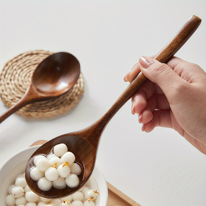 Cuchara De Madera De 1 Pieza, Para Comer En El Hogar, Medir, Mezclar, Beber, Cuchara De Arroz, Cuchara De Fideos, Cuchara De Sopa, Cuchara De Sopa Grande De Mango Largo, Suministros De Cocina