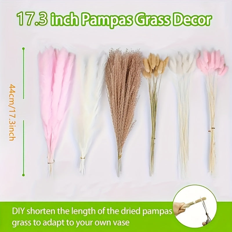 92 piezas de pasto pampas bohemio con colitas de conejo rosadas y mezcla de cañas - Flores artificiales para bodas, decoración del hogar y jardín, adornos colgantes de ratán, perfectas para primavera, Pascua, cosecha de otoño y bodas boho, decoración est