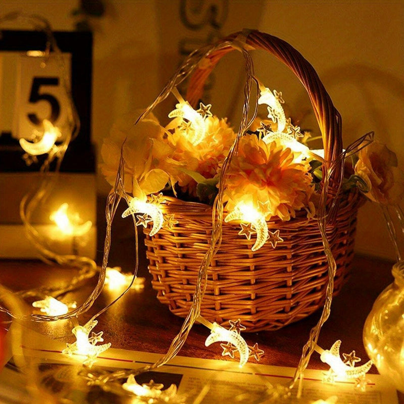 1pc Luces de cuerda LED Majisu Moon, alimentadas por batería, control por botón, luces de hada decorativas para interior para Ramadan, montable en pared, no impermeable, ≤36V