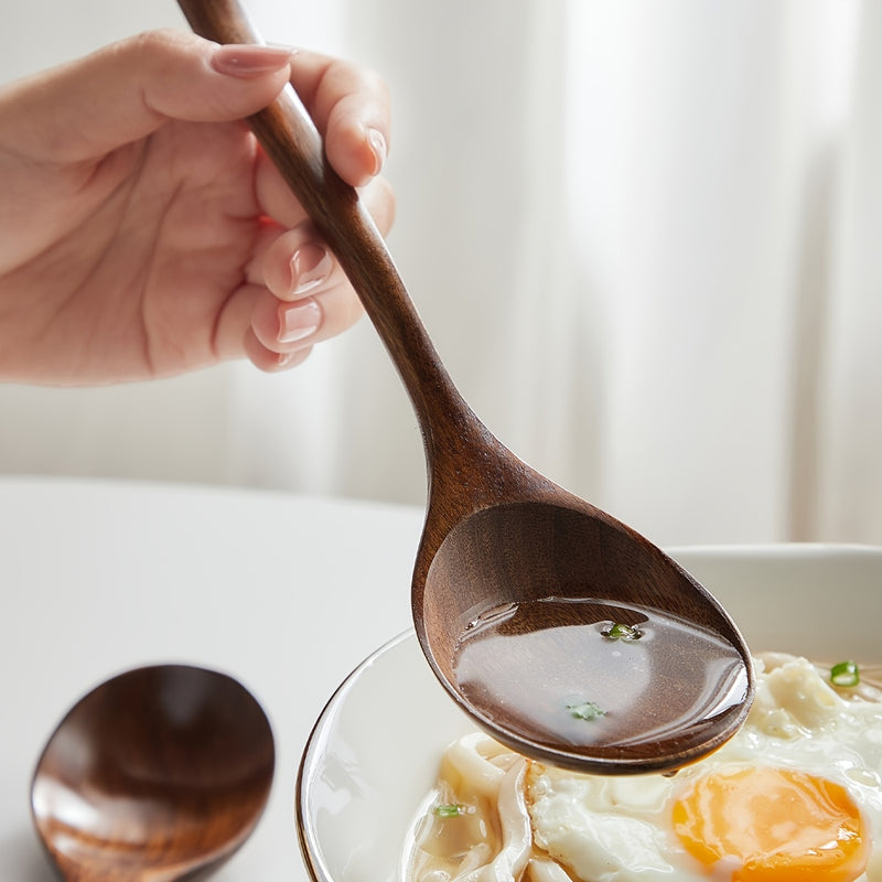 Cuchara De Madera De 1 Pieza, Para Comer En El Hogar, Medir, Mezclar, Beber, Cuchara De Arroz, Cuchara De Fideos, Cuchara De Sopa, Cuchara De Sopa Grande De Mango Largo, Suministros De Cocina