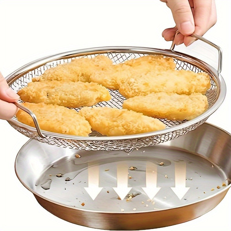 Bandeja De Filtro De Aceite De Acero Inoxidable Pulido, Cesta De Malla Redonda Reutilizable Para Freír Y Asar A La Parrilla, Colador De Cocina, Suministros Para Barbacoa Al Aire Libre Y Camping