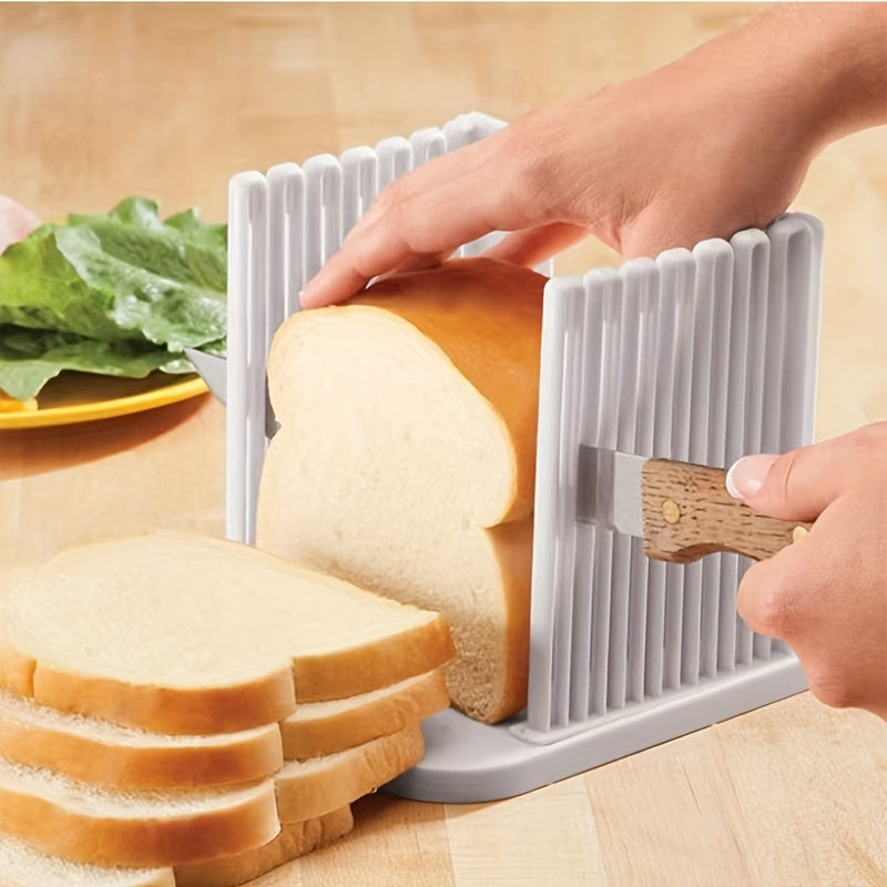 1pc Rebanador de pan de plástico - Guía de rebanadas de tostadas de pan caseras plegables y ajustables, accesorio para hornear de cocina, no requiere batería
