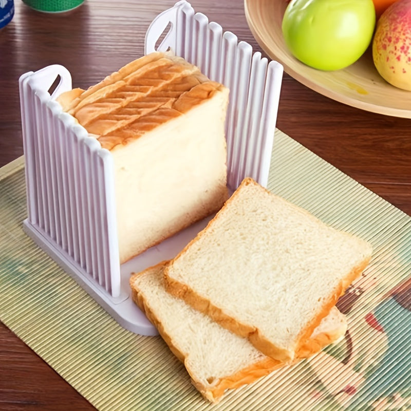 1pc Rebanador de pan de plástico - Guía de rebanadas de tostadas de pan caseras plegables y ajustables, accesorio para hornear de cocina, no requiere batería