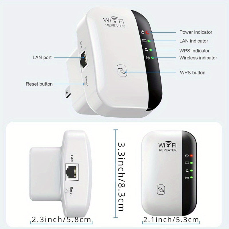 Amplificador de señal WiFi para extender hasta 2640 pies cuadrados, última generación, repetidor de Internet inalámbrico, amplificador de largo alcance con puerto Ethernet, punto de acceso, configuración de 1 toque, compatible con Alexa N300 100g 2871259