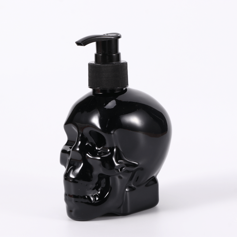 Dispensador de jabón con forma de calavera, botella de plástico PET de 350 ml para champú, gel de ducha, loción, almacenamiento líquido temático de Halloween, decoración para el hogar y el baño