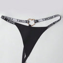 Tanga de jacquard con detalle de anillos de corazon para mujeres con letras