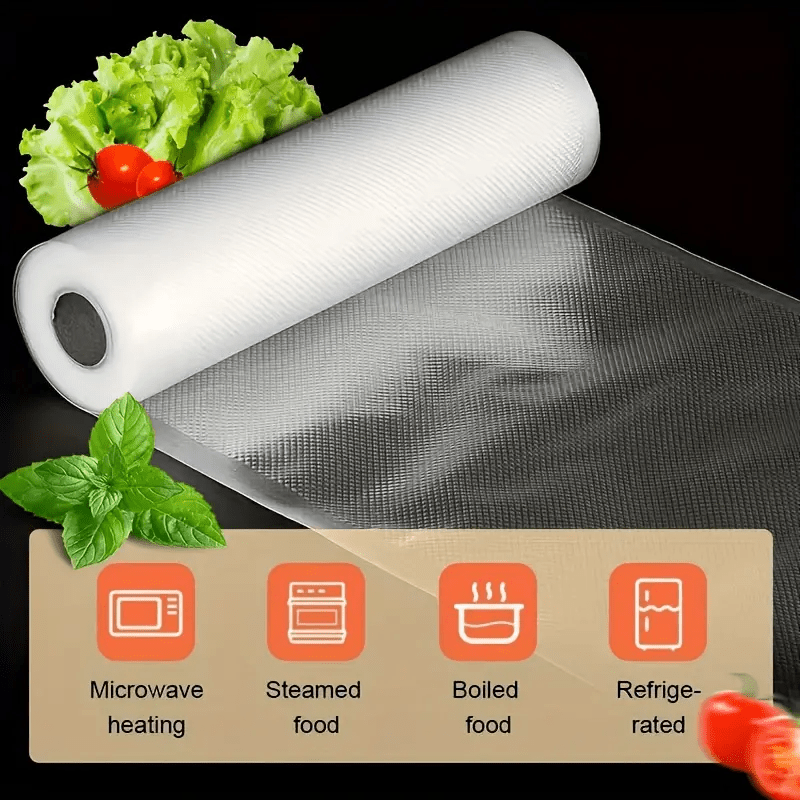 Dos rollos de bolsas herméticas para almacenar alimentos con textura, 5 metros de largo