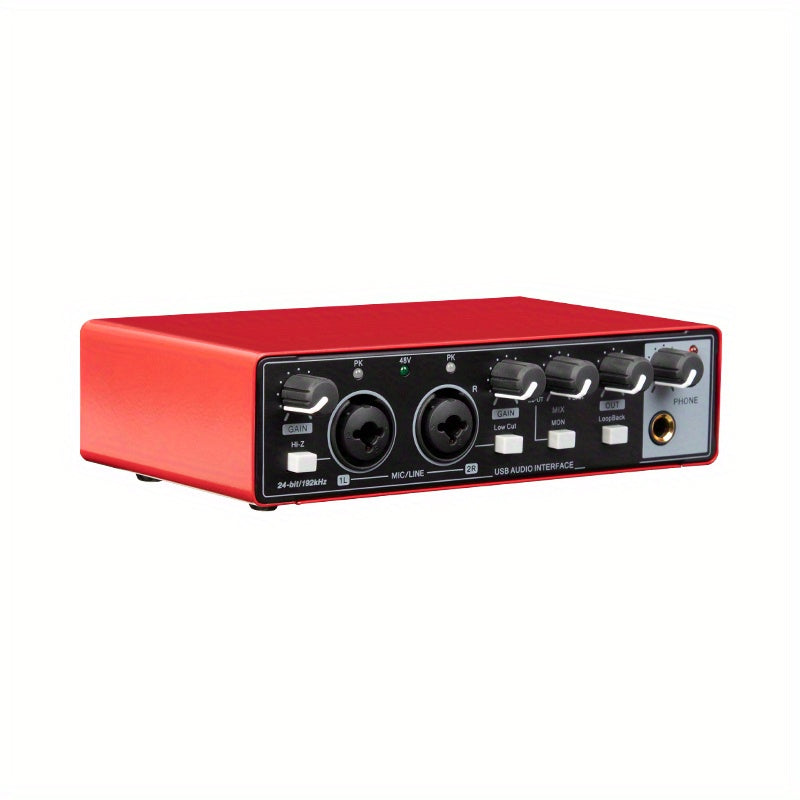Interfaz de audio de 2 canales con tarjeta de sonido con pantalla, mezclador de estudio de grabación profesional para guitarra eléctrica, grabación in situ, 24 bits/196 kHz para grabación de música, interfaz XLR con alimentación fantasma de 48, caja de a