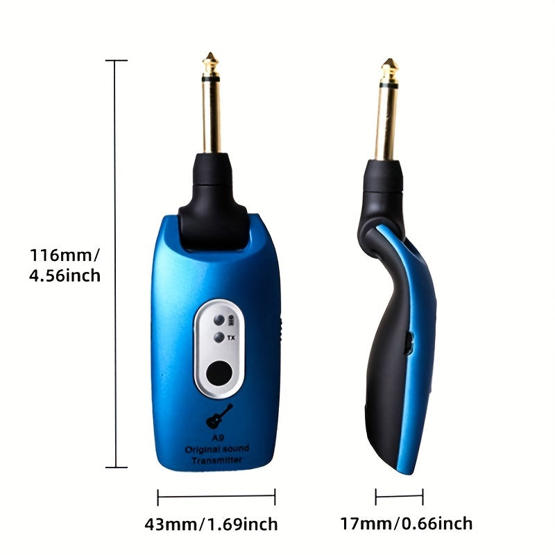 Sistema Inalámbrico para Guitarra A9 con Receptor de 2.4GHz, Carga USB-C, Conectividad Inalámbrica - Transmisor y Receptor Azules para Guitarra Eléctrica, Accesorio para Instrumento Musical con Batería de 300mAh, Transmisor Inalámbrico para Guitarra
