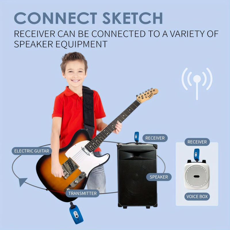 Sistema Inalámbrico para Guitarra A9 con Receptor de 2.4GHz, Carga USB-C, Conectividad Inalámbrica - Transmisor y Receptor Azules para Guitarra Eléctrica, Accesorio para Instrumento Musical con Batería de 300mAh, Transmisor Inalámbrico para Guitarra