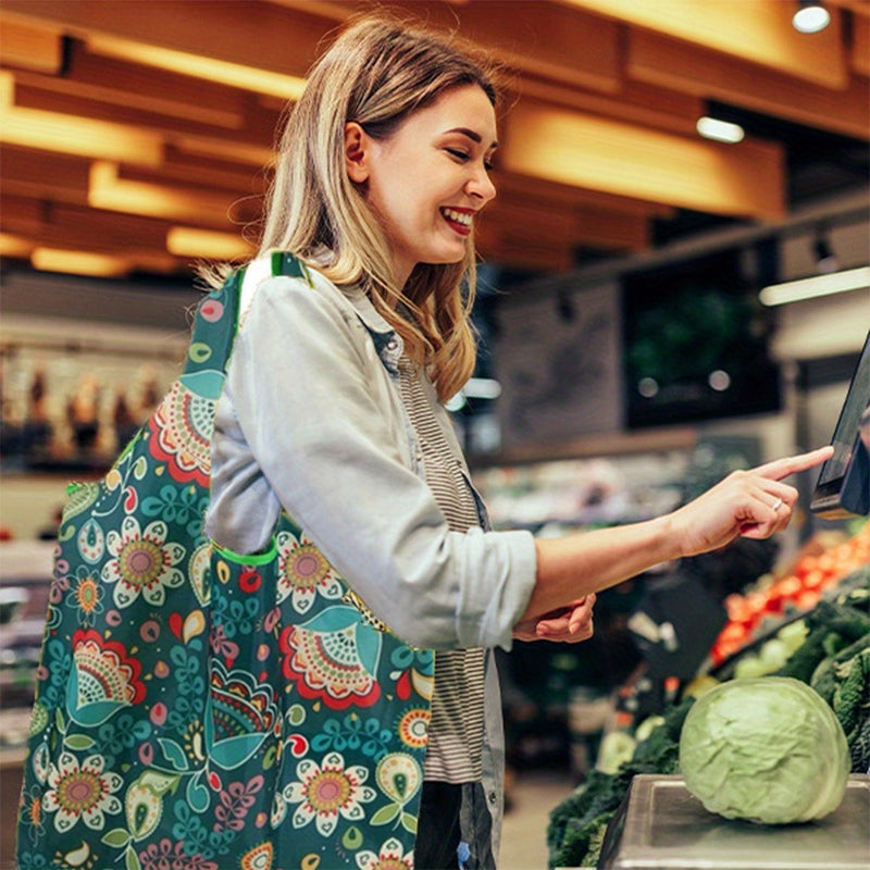 6pcs Bolsas de Compras Reutilizables - 18.1x13.7x3.1" Plegables y Lavables a Máquina, Bolsas de Compras Extra Grandes (50 lbs) Ligeros de Poliéster con Correa Cruzada para Cocina y Comedor, Forma Rectangular
