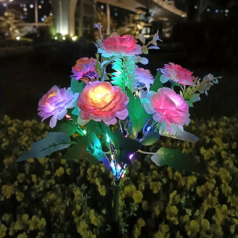 Flores de Hibisco Solar, Flores Artificiales para Exterior, Luces LED de 7 Puntas, Luces de Jardín, Halloween, Navidad, Luces Decorativas de Ambiente Festivo para Jardín.