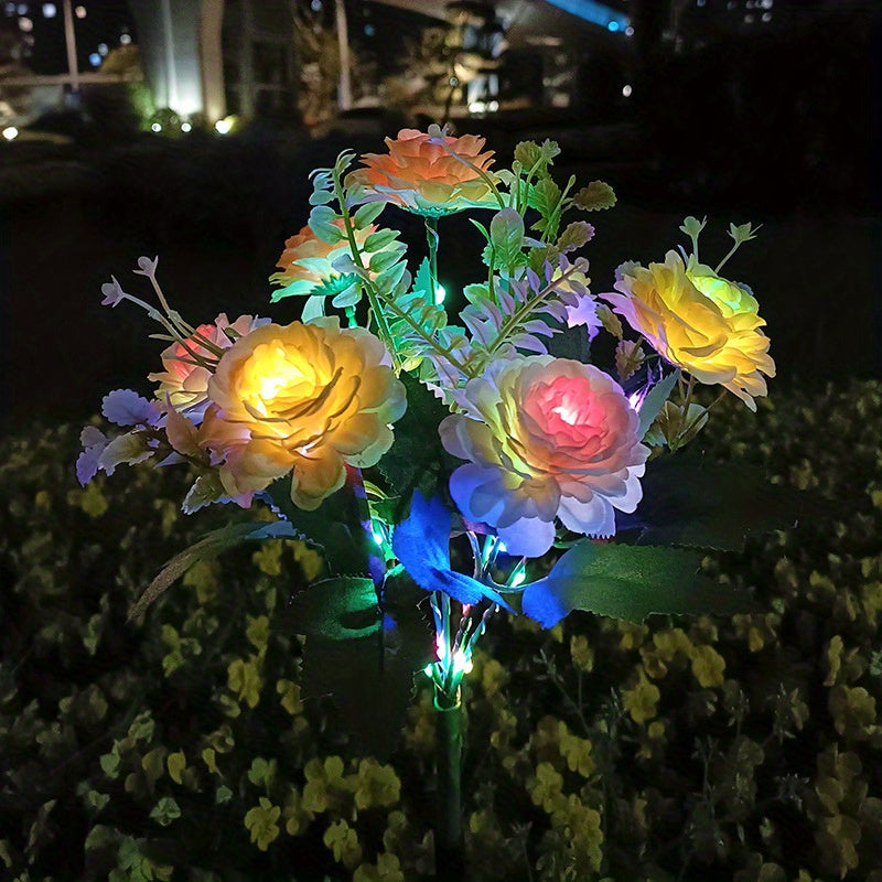 Flores de Hibisco Solar, Flores Artificiales para Exterior, Luces LED de 7 Puntas, Luces de Jardín, Halloween, Navidad, Luces Decorativas de Ambiente Festivo para Jardín.