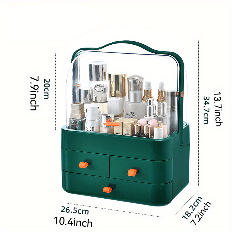 1pc Organizador de cosméticos de gran capacidad, caja de almacenamiento de maquillaje de plástico con cajones de doble apertura, vitrina para mostrador de baño, tocador, dormitorio