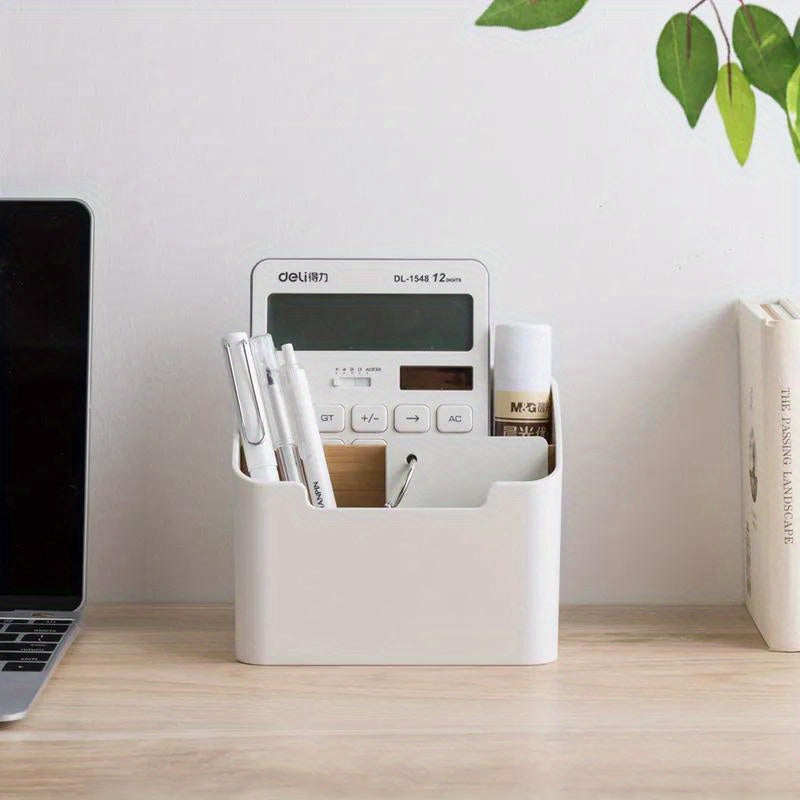 1pc Caja de almacenamiento multifuncional de plástico blanco, organizador para el hogar para controles remotos de TV, cosméticos, dispensador de pañuelos, organizador práctico para escritorio y mesa