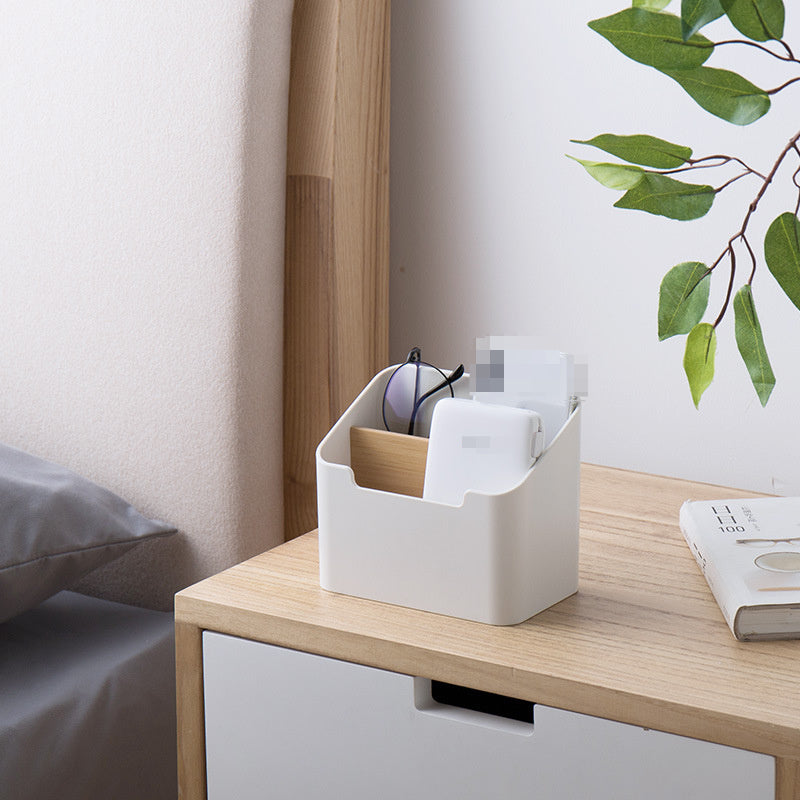 1pc Caja de almacenamiento multifuncional de plástico blanco, organizador para el hogar para controles remotos de TV, cosméticos, dispensador de pañuelos, organizador práctico para escritorio y mesa