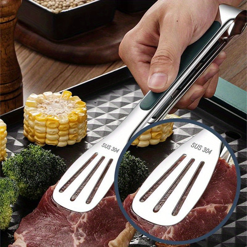 1 pinza para servir de acero inoxidable, agarre antideslizante, pinza para alimentos, ensalada, pan, herramienta para cocinar parrilla de barbacoa, accesorio de cocina