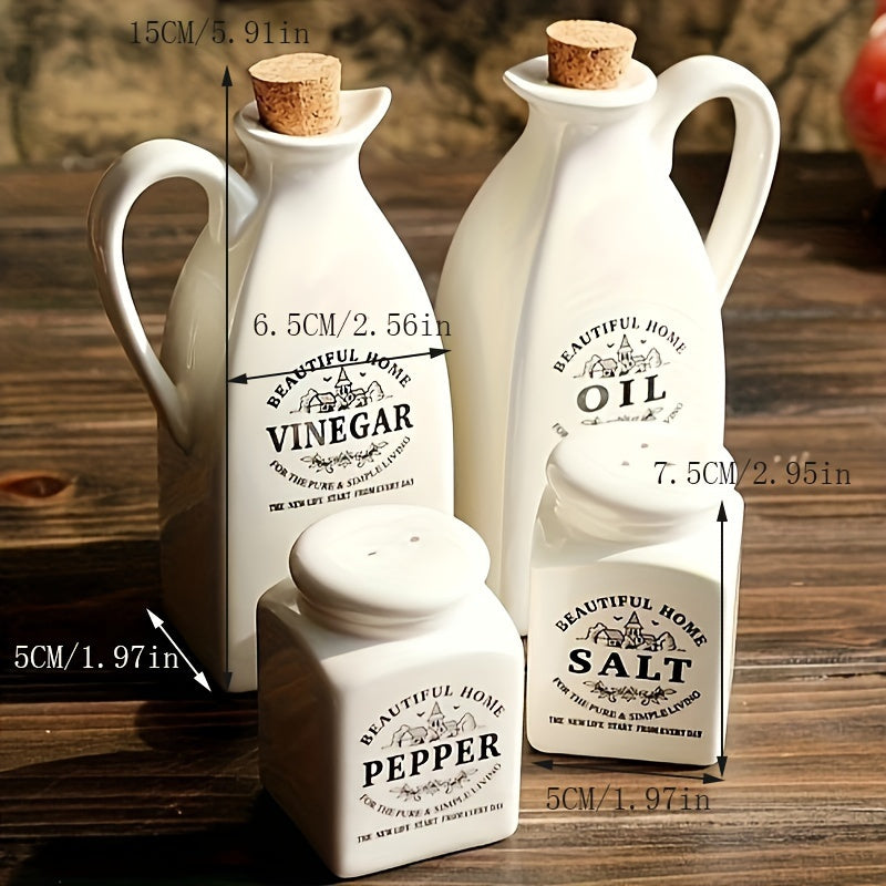 Juego de 4 piezas, Botella de Aceite, Botella Dispensadora de Cerámica para Aceite, Olla de Aceite Antifugas, Botella de Aceite Retro, Botellín de Condimentos, Tarro de Especias, Botella de Vinagre, Contenedor de Condimentos para Cocina al Aire Libre, Ba