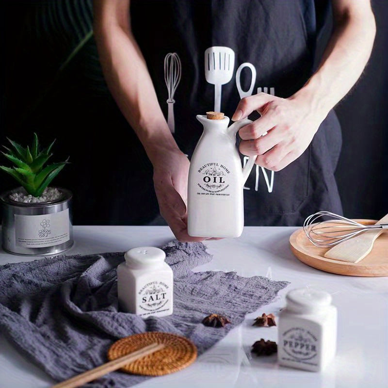 Juego de 4 piezas, Botella de Aceite, Botella Dispensadora de Cerámica para Aceite, Olla de Aceite Antifugas, Botella de Aceite Retro, Botellín de Condimentos, Tarro de Especias, Botella de Vinagre, Contenedor de Condimentos para Cocina al Aire Libre, Ba