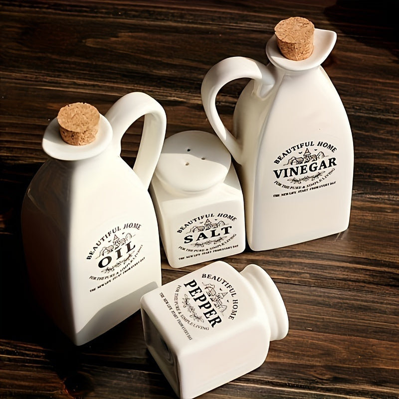 Juego de 4 piezas, Botella de Aceite, Botella Dispensadora de Cerámica para Aceite, Olla de Aceite Antifugas, Botella de Aceite Retro, Botellín de Condimentos, Tarro de Especias, Botella de Vinagre, Contenedor de Condimentos para Cocina al Aire Libre, Ba