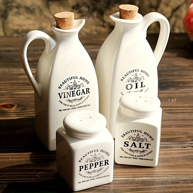 Juego de 4 piezas, Botella de Aceite, Botella Dispensadora de Cerámica para Aceite, Olla de Aceite Antifugas, Botella de Aceite Retro, Botellín de Condimentos, Tarro de Especias, Botella de Vinagre, Contenedor de Condimentos para Cocina al Aire Libre, Ba