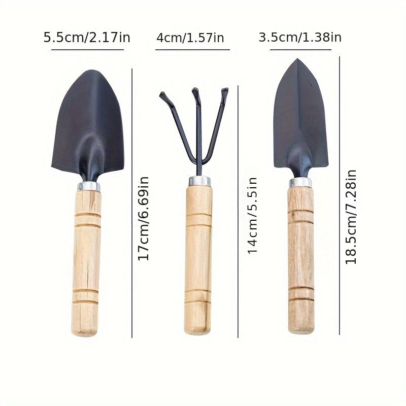 1 Juego De 3 Piezas, Herramientas Manuales De Jardinería De Primera Calidad, Construcción Duradera De Metal Y Madera, Mangos De Madera Ergonómicos, Incluye Paleta, Rastrillo Cultivador Y Pala Para Trasplantar, Ideal Para Plantar Y Colocar En Macetas Vege