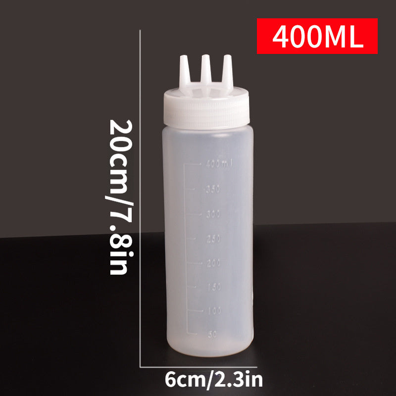Juego de 4 botellas exprimidoras de condimentos con cepillo de limpieza - Plástico libre de BPA, redondas, fáciles de lavar a mano - Elementos esenciales de cocina para ensaladas, barbacoas, horneado, asados, picnic - 3 botellas dispensadoras con boquill