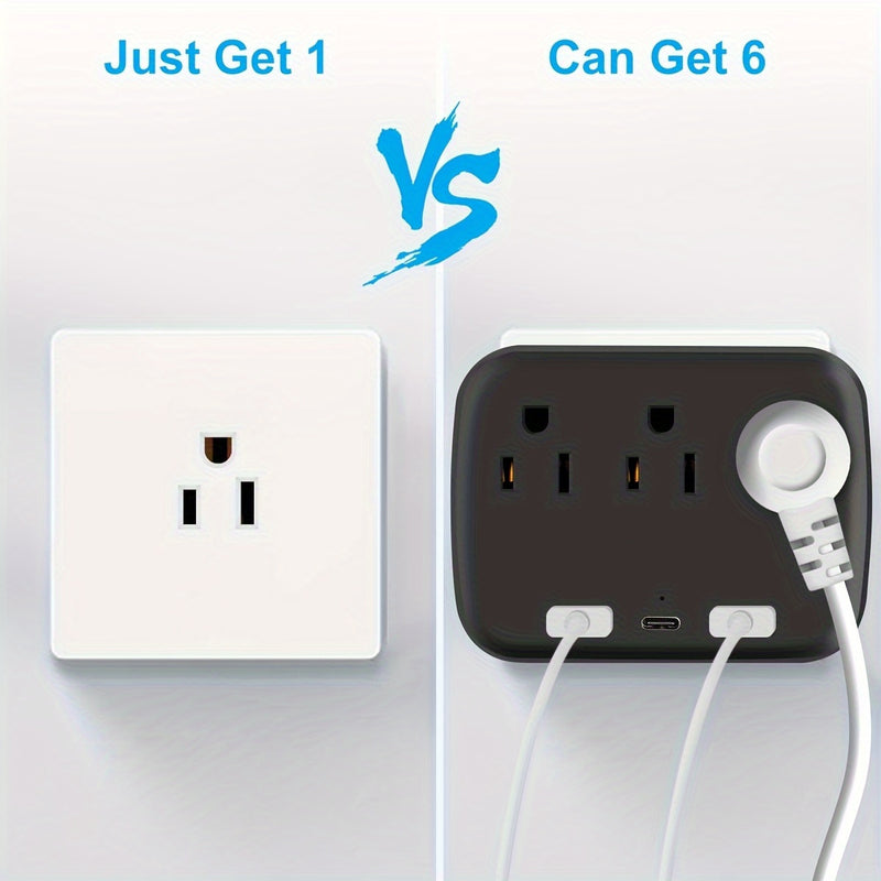 3 Enchufes de CA + 3 Puertos USB: ¡El Adaptador de Expansión de Enchufes Múltiples Definitivo con Cargador USB C!
