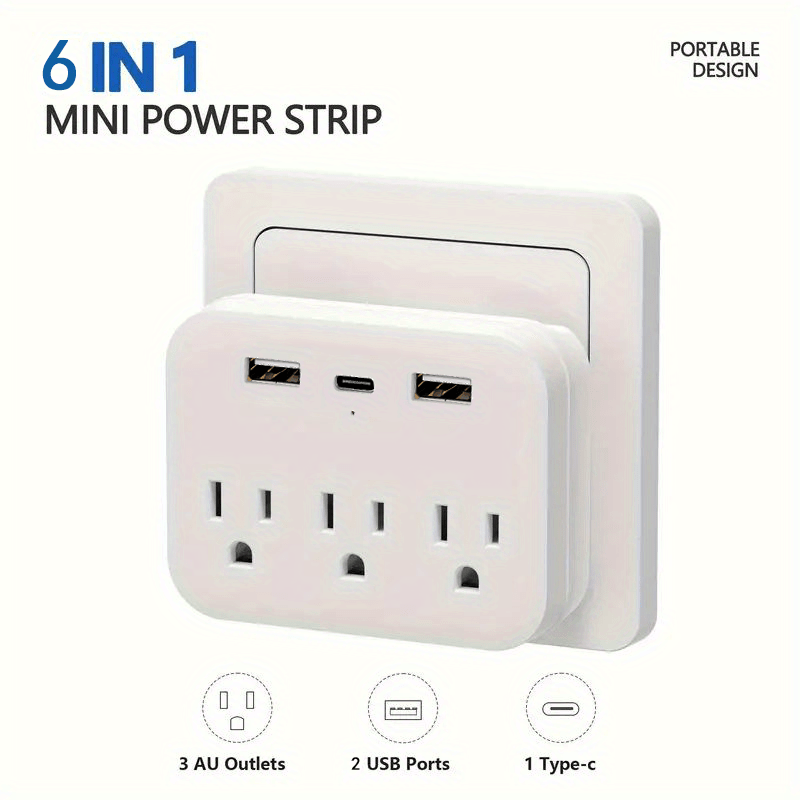 3 Enchufes de CA + 3 Puertos USB: ¡El Adaptador de Expansión de Enchufes Múltiples Definitivo con Cargador USB C!