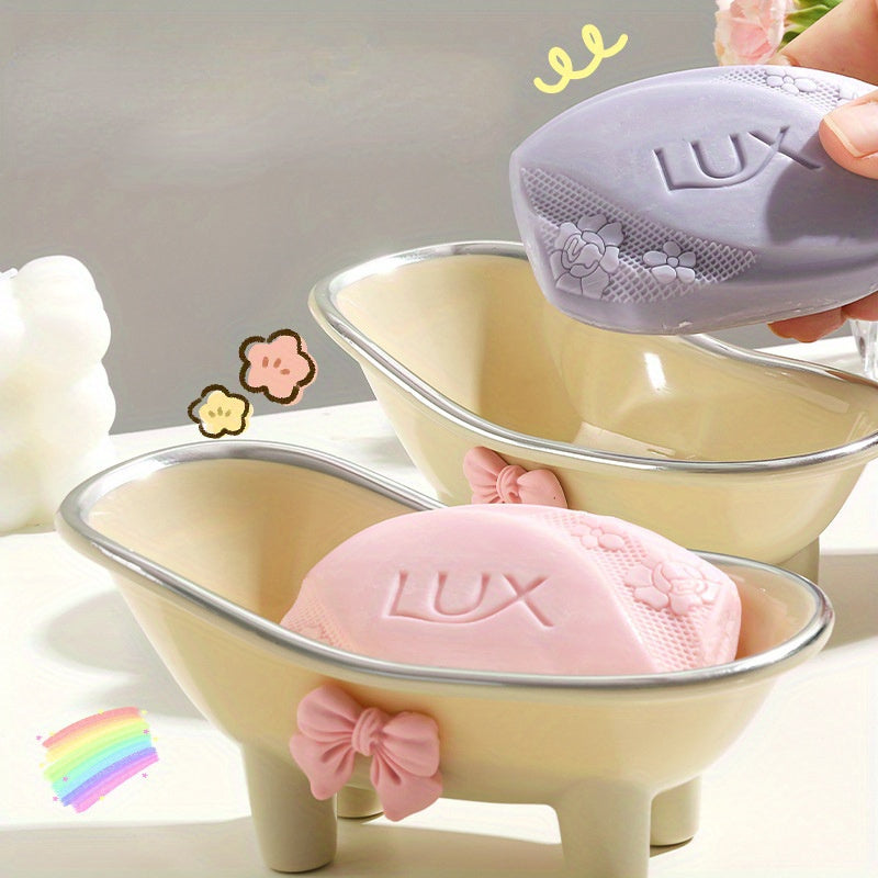 Jabonera Creativa y Linda para Bañera con Lazo Rosa - Bandeja de Jabón Ovalada, Accesorios Decorativos para el Cuarto de Baño, Lavabo o Ducha, Diseño Divertido, Artículos para la Bañera