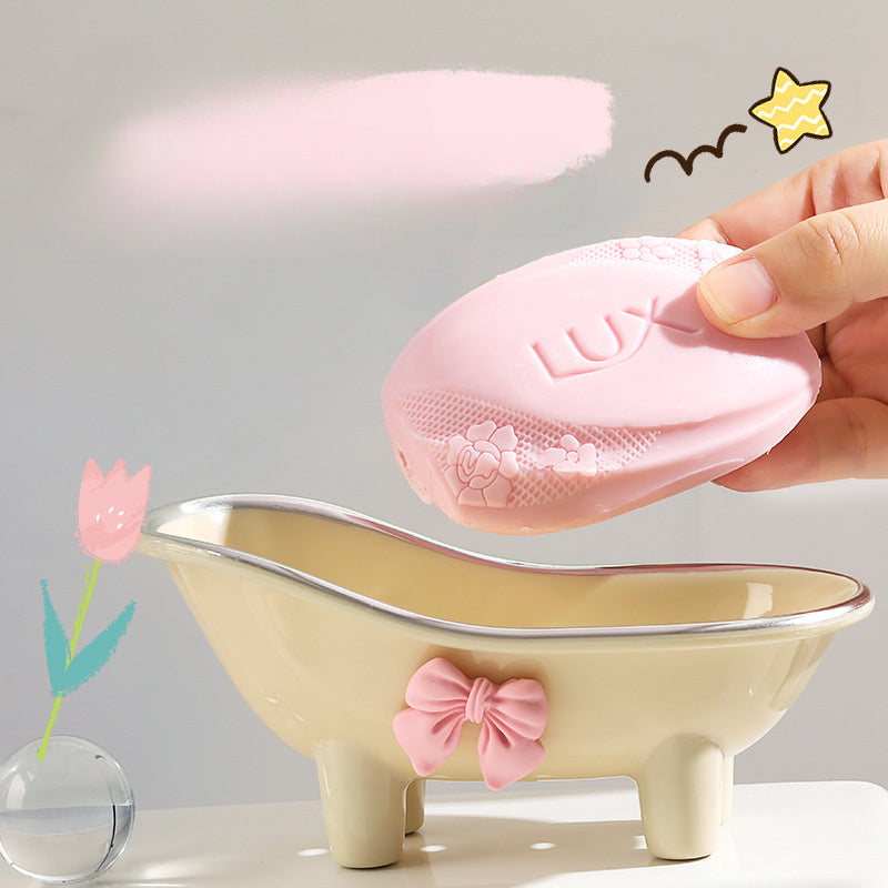 Jabonera Creativa y Linda para Bañera con Lazo Rosa - Bandeja de Jabón Ovalada, Accesorios Decorativos para el Cuarto de Baño, Lavabo o Ducha, Diseño Divertido, Artículos para la Bañera
