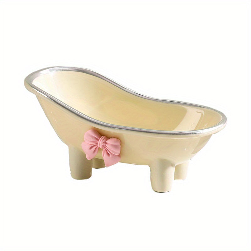 Jabonera Creativa y Linda para Bañera con Lazo Rosa - Bandeja de Jabón Ovalada, Accesorios Decorativos para el Cuarto de Baño, Lavabo o Ducha, Diseño Divertido, Artículos para la Bañera