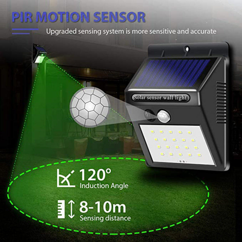Lámpara solar de pared con 30 LED, sensor de movimiento para exteriores con detección automática infrarroja, ideal para jardín, patio, cerca y garaje