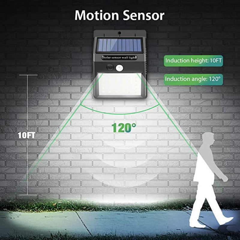 Lámpara solar de pared con 30 LED, sensor de movimiento para exteriores con detección automática infrarroja, ideal para jardín, patio, cerca y garaje