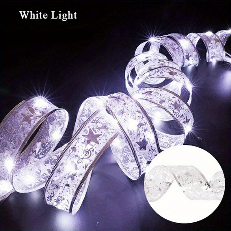 1pc Cinta de Luces LED Navideñas, Luces de Navidad con Pilas, Luces de Cinta Navideñas, Luz de Árbol de Navidad con Cinta para Bodas, Fiestas, Decoraciones Navideñas (Pila No Incluida)
