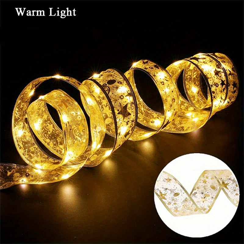 1pc Cinta de Luces LED Navideñas, Luces de Navidad con Pilas, Luces de Cinta Navideñas, Luz de Árbol de Navidad con Cinta para Bodas, Fiestas, Decoraciones Navideñas (Pila No Incluida)