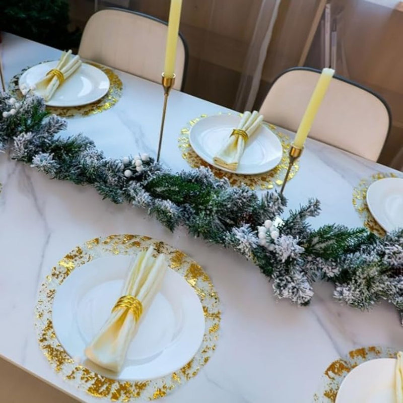100pcs Manteles Desechables Elegantes con Lámina Dorada - Manteles Redondos de Poliéster Lujosos con Diseño de Malla Brillante para Bodas, Cumpleaños, Festividades - Ideales para Comedor y Decoración del Hogar, Manteles para Mesa de Comedor