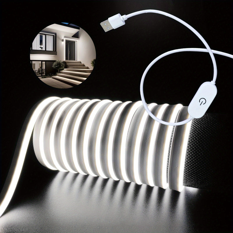 1 pieza de tira de luz neón blanca de 1-5m (3.28-16.4 pies) con voltaje seguro de 5V, conexión USB táctil, se puede cortar y doblar, adecuada para decoración interior, paisajes exteriores, ambiente festivo, escenas de bricolaje