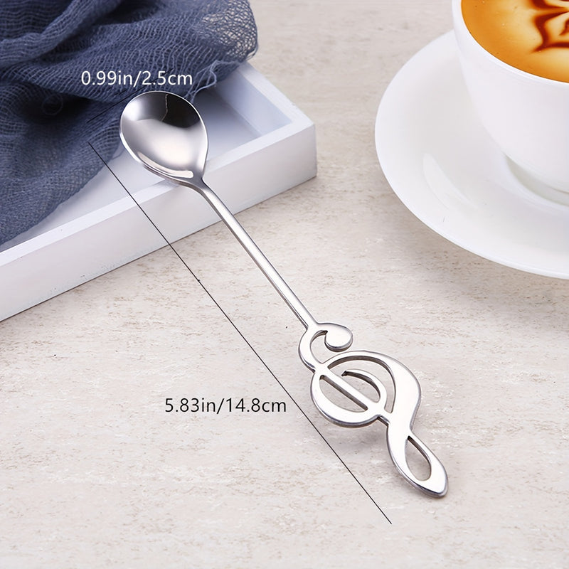 Cuchara Elegante de Acero Inoxidable para Café y Postres con Diseño Creativo de Nota Musical - Ideal para Hogar, Oficina, Residencias Universitarias y Cafeterías - Accesorio de Cubertería Duradero, Accesorios para Bar de Café