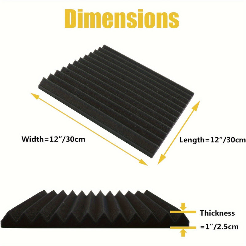 12 piezas de esponja absorbente de sonido con adhesivo, 30.48 cm x 30.48 cm x 2.54 cm, alta densidad ignífuga para estudio de grabación aislamiento acústico corrugado
