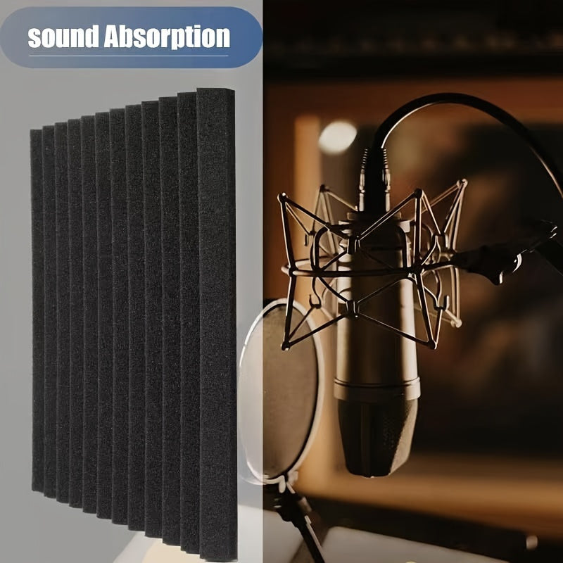 12 piezas de esponja absorbente de sonido con adhesivo, 30.48 cm x 30.48 cm x 2.54 cm, alta densidad ignífuga para estudio de grabación aislamiento acústico corrugado