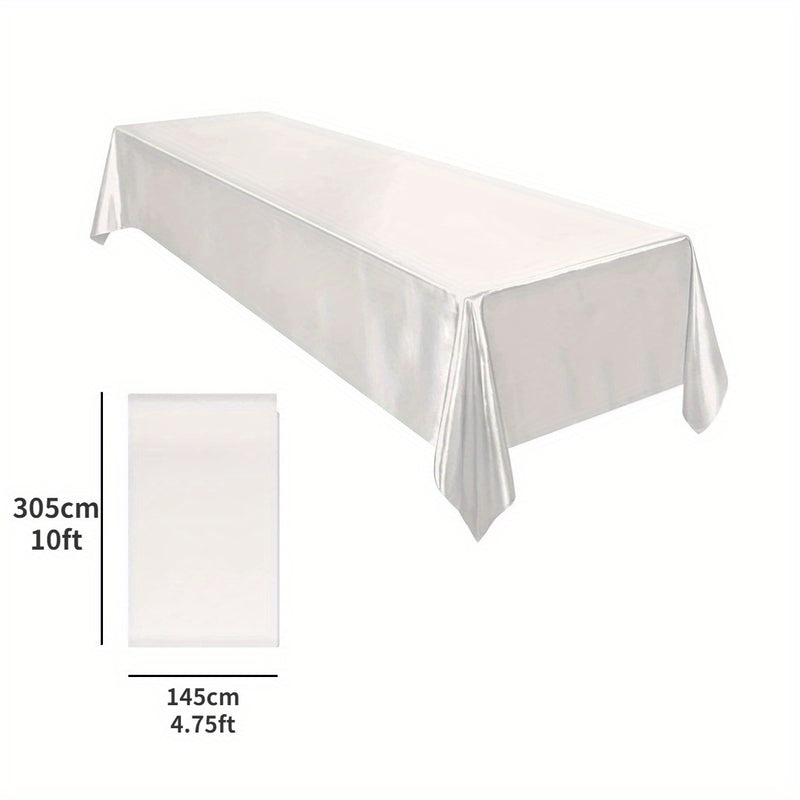 Mantel elegante de satén blanco, rectangular, de poliéster, ideal para bodas, Navidad, baby showers, cumpleaños y banquetes, mantel de mesa elegante