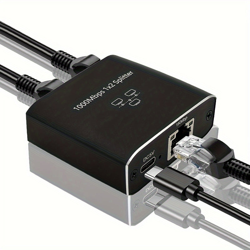 Adaptador divisor Gigabit Ethernet - Divisor de cable de red RJ45 de 1 a 2 puertos con alimentación USB - Uso compartido de conexión a Internet de doble dispositivo para Cat5/5e/6/7/8 - Divisor LAN Y RJ45 de alta velocidad de 1000 Mbps