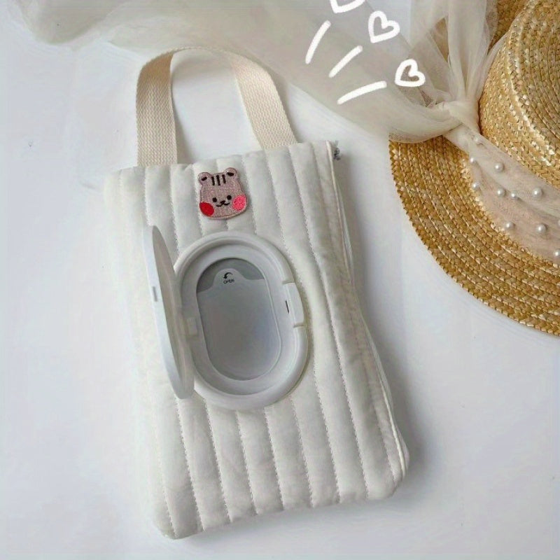 Porta toallitas húmedas portátil con diseño de animal lindo y tapa abatible - Forma cuadrada, material resistente - Bolsa de pañuelos para cochecito de bebé