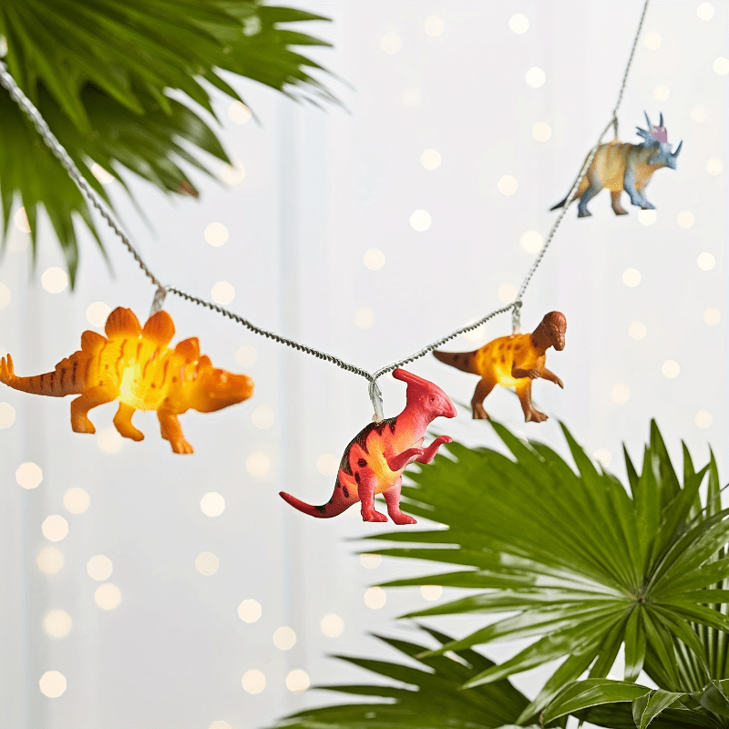 Luces de Cadena LED de Dinosaurios - 149.35cm, 10 LED de Blanco Cálido, Funcionan con Pilas (Pilas No Incluidas) - Perfectas para Decoración del Hogar, Dormitorio, Sala de Estar y Fiestas de Cumpleaños, Animales, Luces Decorativas, Adecuadas para Navidad