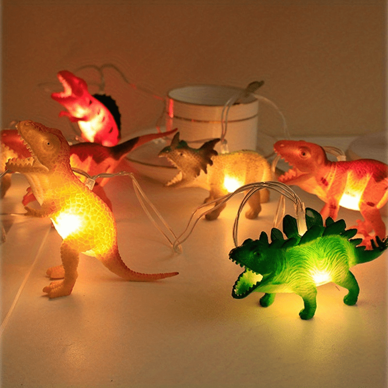 Luces de Cadena LED de Dinosaurios - 149.35cm, 10 LED de Blanco Cálido, Funcionan con Pilas (Pilas No Incluidas) - Perfectas para Decoración del Hogar, Dormitorio, Sala de Estar y Fiestas de Cumpleaños, Animales, Luces Decorativas, Adecuadas para Navidad